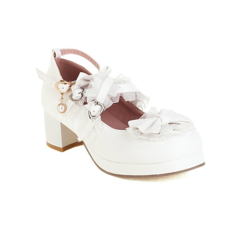 

Новые элегантные кружевные туфли в стиле Лолита для женщин на высоком каблуке с жемчужными ремешками и бантом для милых девочек, туфли принцессы для чаепития, прекрасные туфли для студентов 39 белый