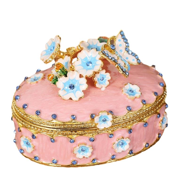 

Vintage Floral Engraved Metal Jewelry Case Practical Wedding Jewelry Storage Case With Cherries Flower Theme Carved Container 1