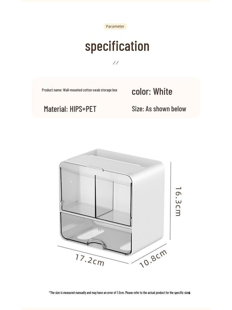Väggmonterad badrumsförvaringslåda för bomullspads, tops och håraccessoarer