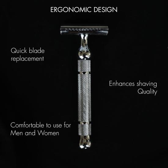 Pink Woolf Double Edge Safety Razor for Men CC87 (Close Comb), Shaving Razor Men Eliminates Nicks & Cuts, Anti Slip Grip ,Pack Of 1 (CHROME)