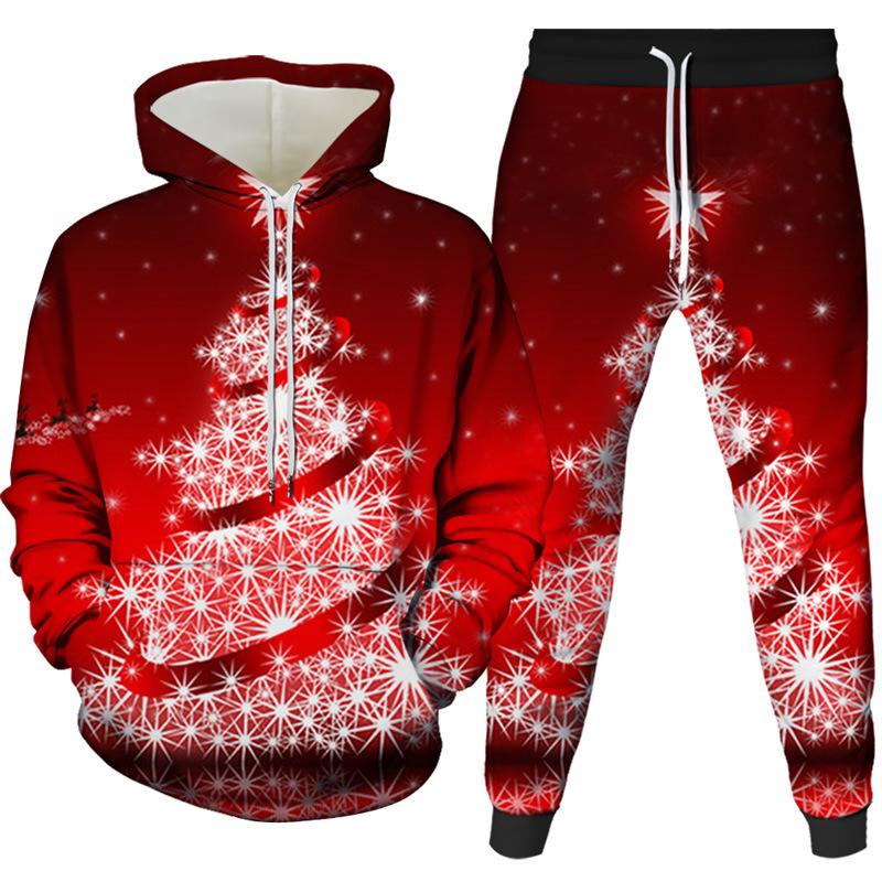 Christmas Santa Claus 3D Cartoon Print Tracksuit Set Man Woman Hoodies+Pants 2pcs Sets Fashion Sportwear Kids Pullover Clothing