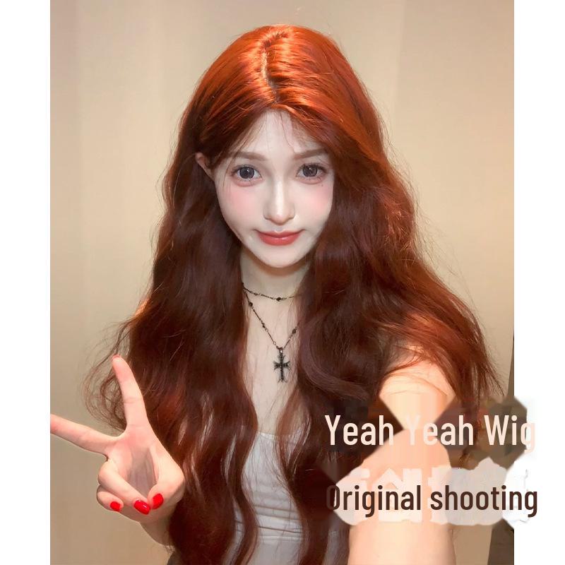 Yeye Wig: Celebrity-Inspired Middle Part Long Curly Lace Wig In Caramel Orange Brown