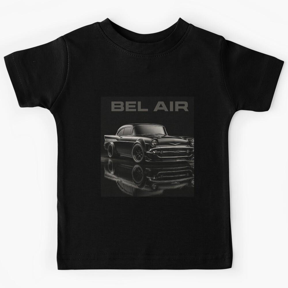 1957 Chevy Bel Air Restomod – Blacked-Out Classic Car Illustration with Reflected Gloss Finish Kids T-Shirt 110