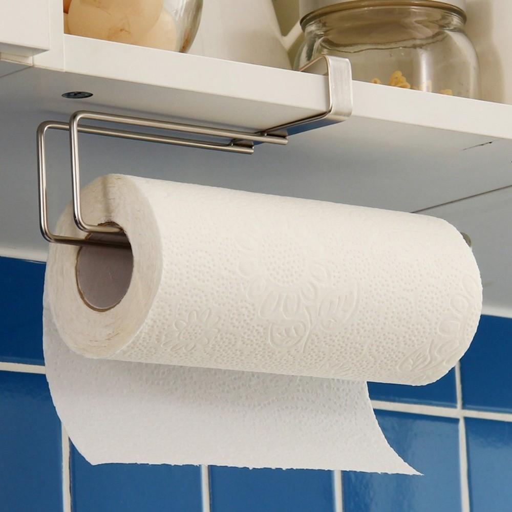 Metal Toilet Roll Holder Punch Free Cabinet Hanger Quality Kitchen Paper Towel Rack  Kitchen