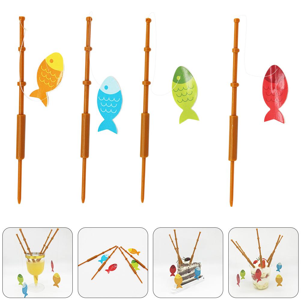 

8 Pcs Fishing Rod Cake Insert Dessert Ornaments Birthday Martini Decoration Cupcake Toppers Picks Pool Party 16X2.5CM