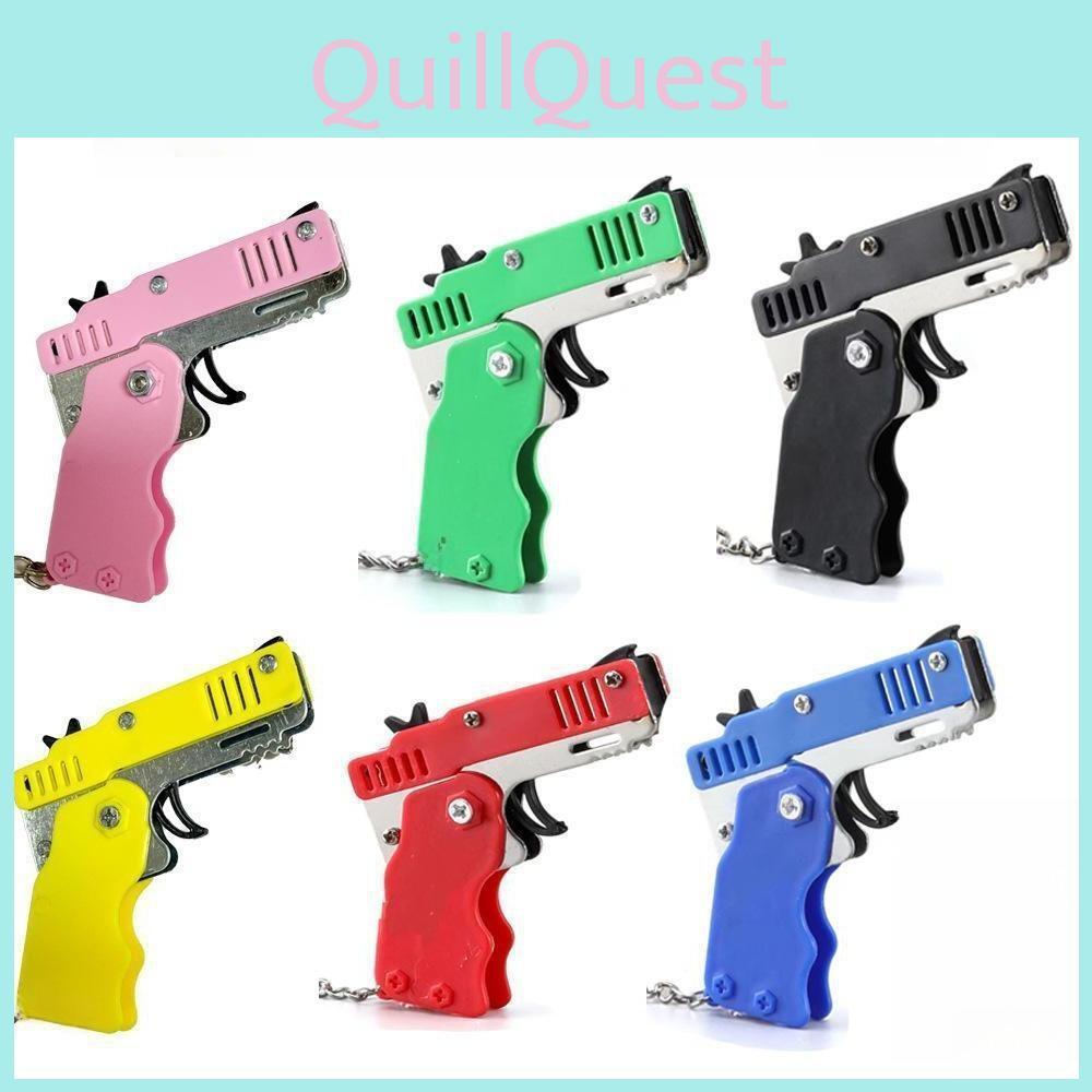 Continuous Launch Foldable Rubber Circle Model Gun Alloy Children Keychain Toy