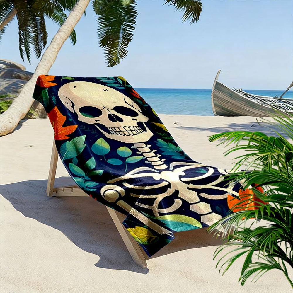 Skeleton amidst vibrant foliage Print beach towel, quick drying, suitable for travel, outdoor sports, jogging, the beach and swimming, gift