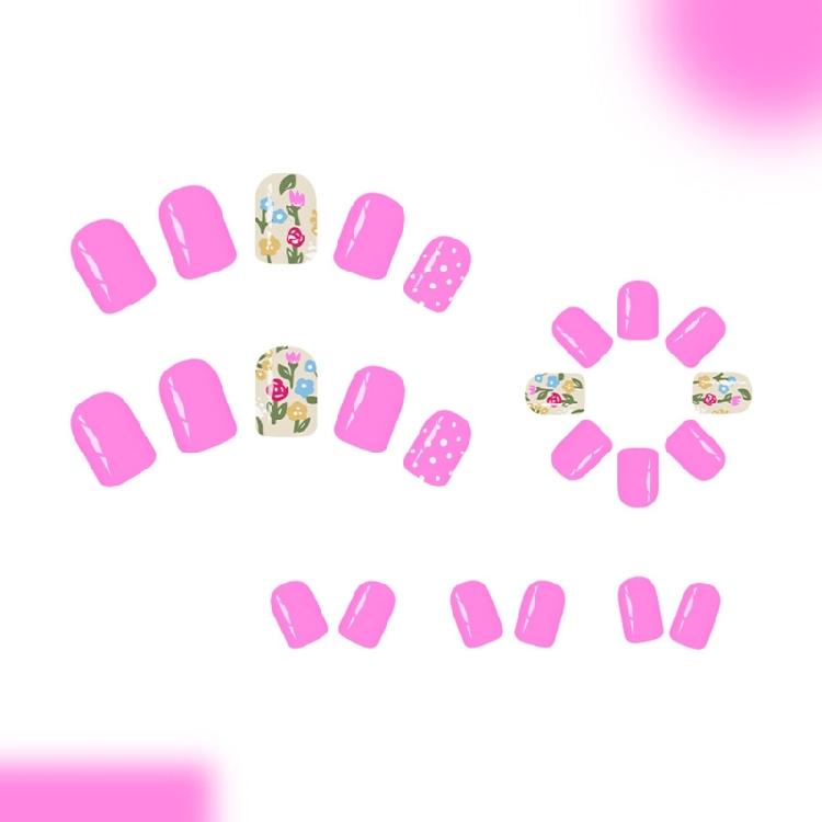 Pack of 24 Plastic False Nail Floral Dot Gradient Design Reusable Artificial Nail for Women Autumn Winter Fashion