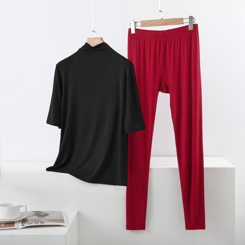 Spring/Summer Women's Half-High Neck 3/4 Sleeve Modal Lounge Set - Lightweight, Loose, Plus Size Casual Wear
