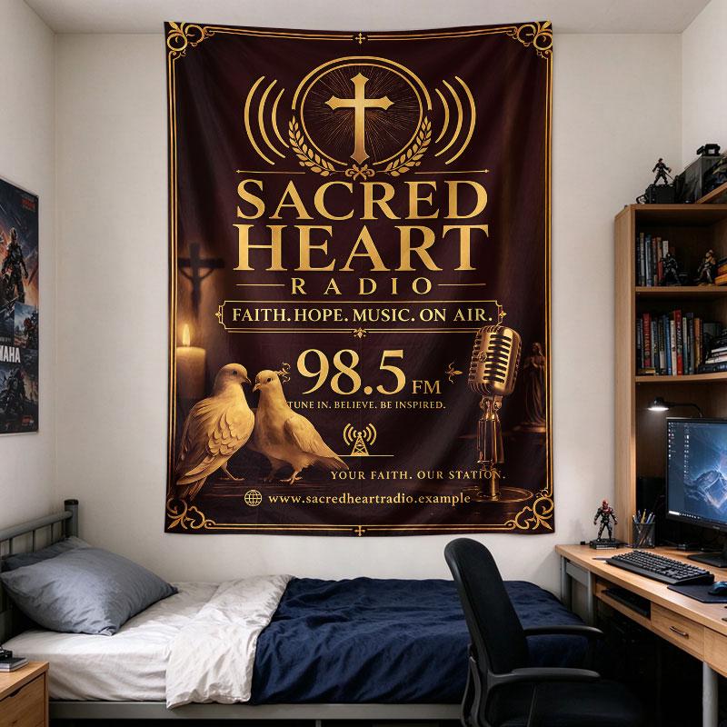 Sacred Heart Radio Vintage Gold Cross Faith Poster Art