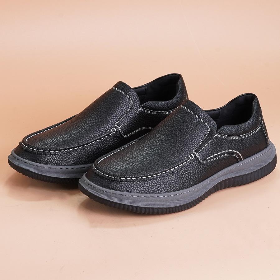 

2025 autumn new men s shoes leather loafers soft sole foot cover casual versatile leather shoes one pedal dad 44 чёрный