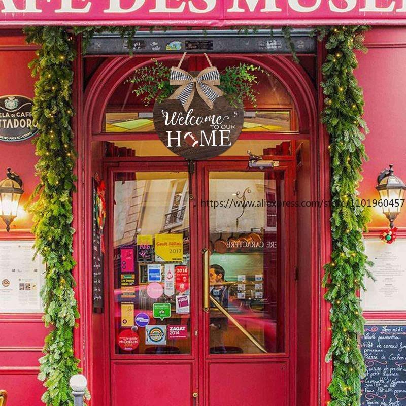 Welcome Hanging Circular Sign Wall Hanging Piece Magnetic Style Can Be Pasted Wooden Sign Door Decoration