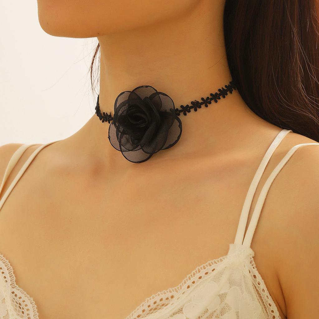 Black Flower Choker Necklace for Women,Red Vintage Camellia Necklace Velvet Suede Necklace Bridal Bridesmaid Collar Necklaces