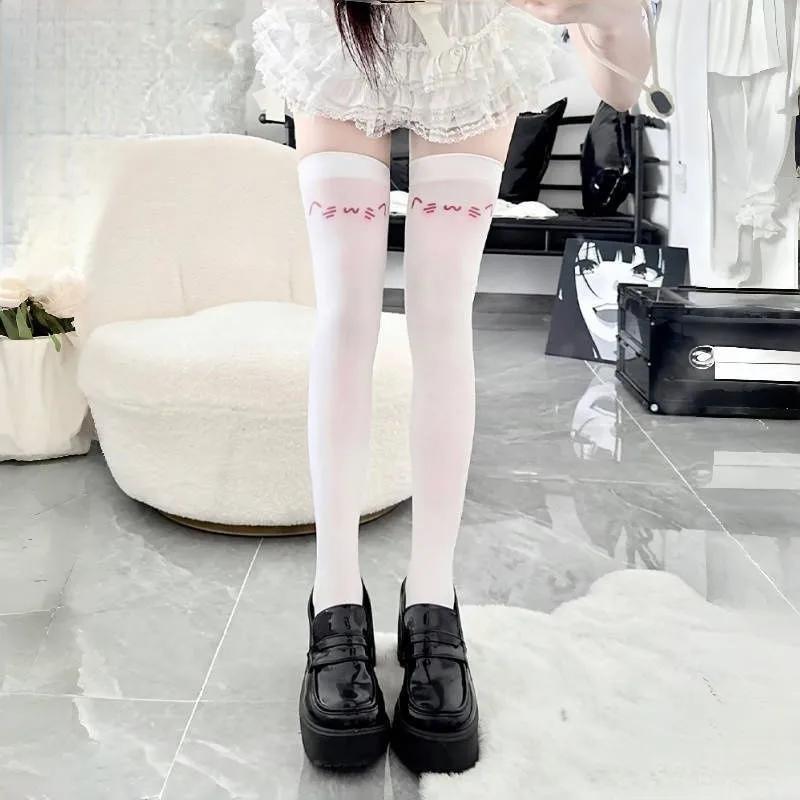 Y2K Meisjes Kniekousen Dijhoge Kousen Bedrukte Cartoon Kousen Dames Kawaii Dijhoge Kousen Dames Kousen Jk Lolita One Size