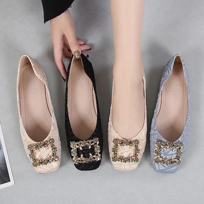 Mode Exquisite Damen Schuhe Trendige Mode Wasser Diamant Lässige Flache Schuhe Flacher Ausschnitt Quadratische Spitze Weiche Sohle Damen Arbeitsschuhe