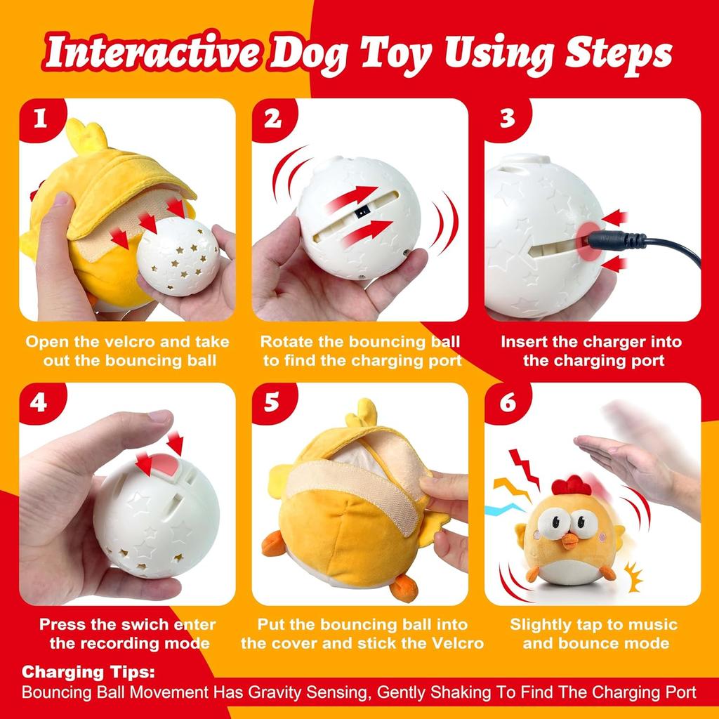 Interactive Dog Toy Squeaky Moving Ball with Jumping Music Modes Rechargeable Plush Chew Toys