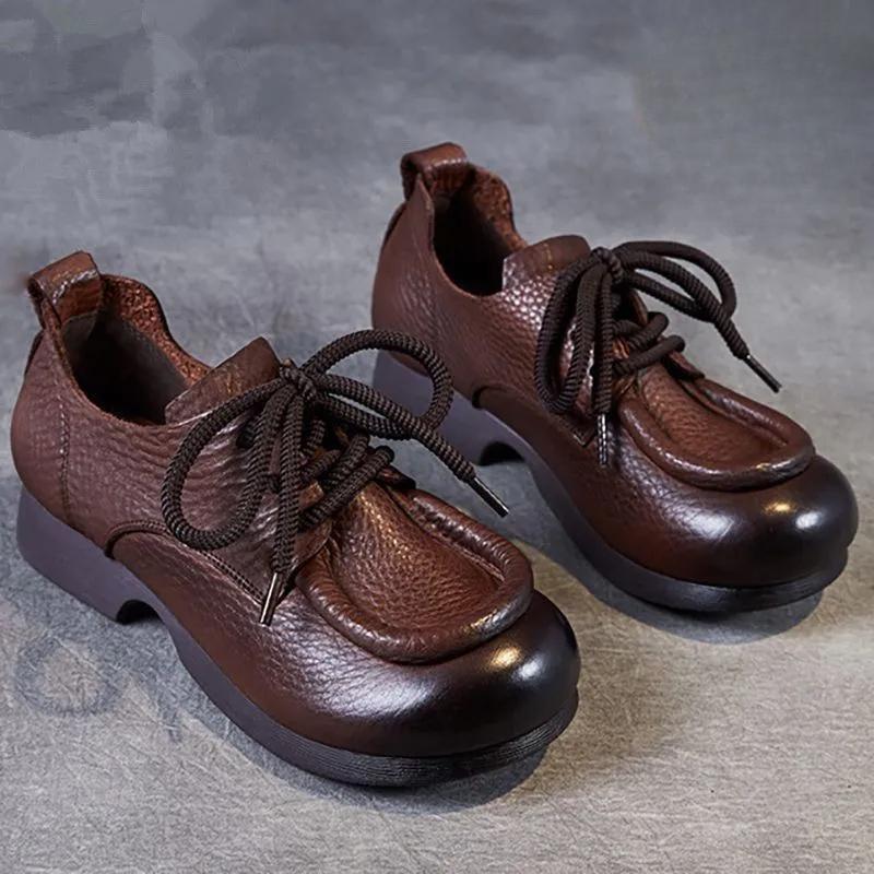 Весна Женские Удобные Туфли на Шнуровке Искусственная Кожа Ретро Мода Лоферы Мягкая Подошва Британский Стиль Противоскользящие Повседневные Туфли EU40CN41 чёрный 1925₽