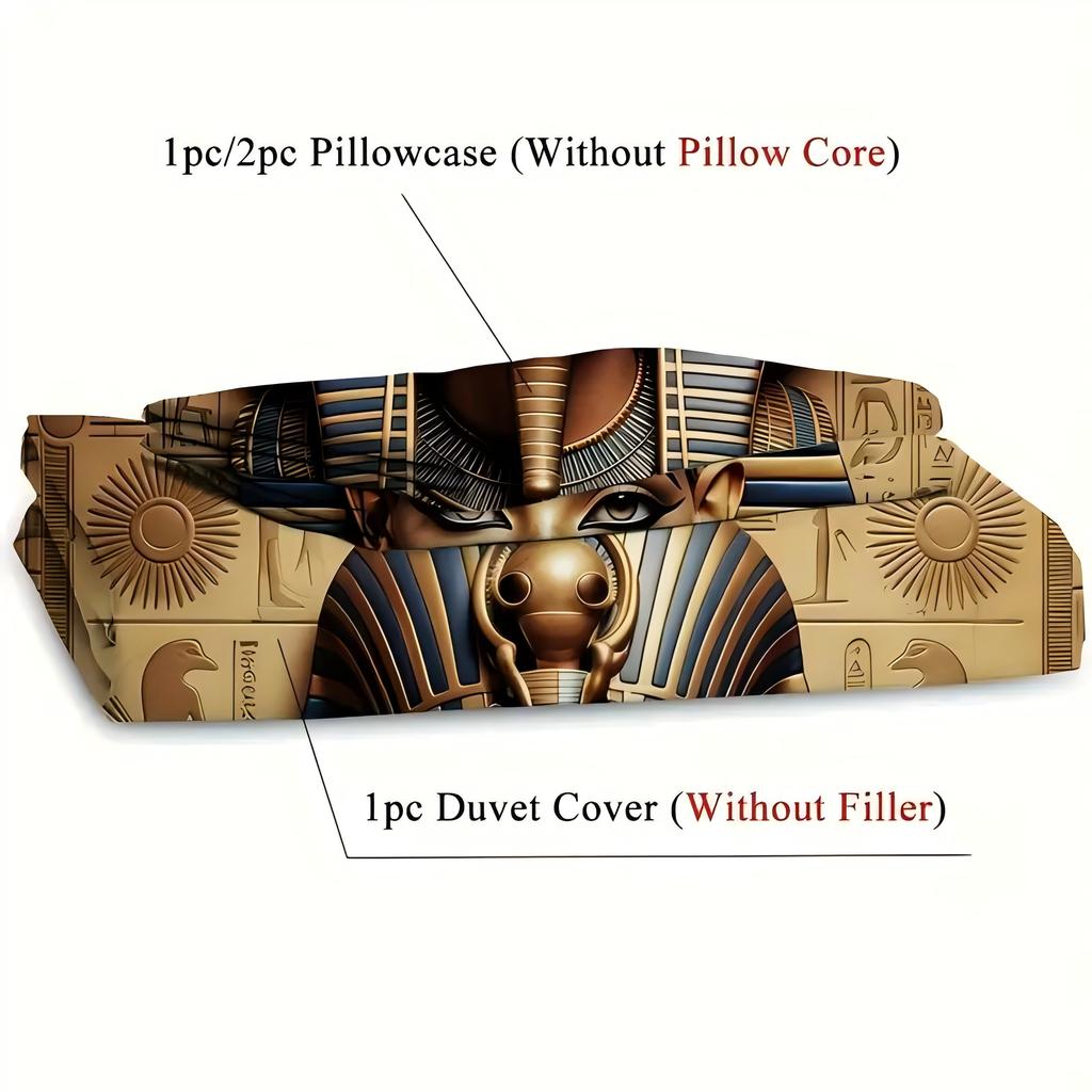 Egyptian Mythology Pharaoh Relief Totem 3D Print Bedding Set For Teens Adults Style Bed Cover Soft Home Polyester Quilt Cover