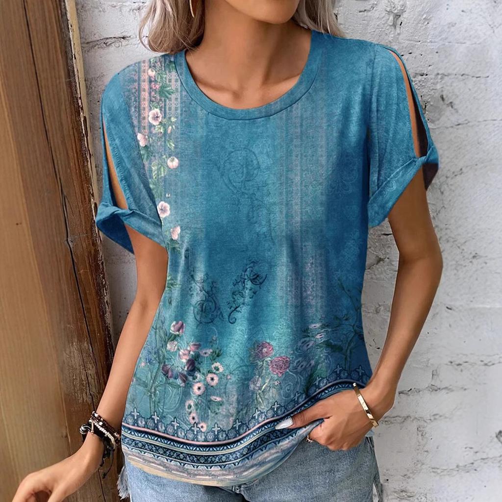 Summer Women's Printed Pattern Round Neck T-Shirt Short Sleeve Pullover Best for Summer Plus Size