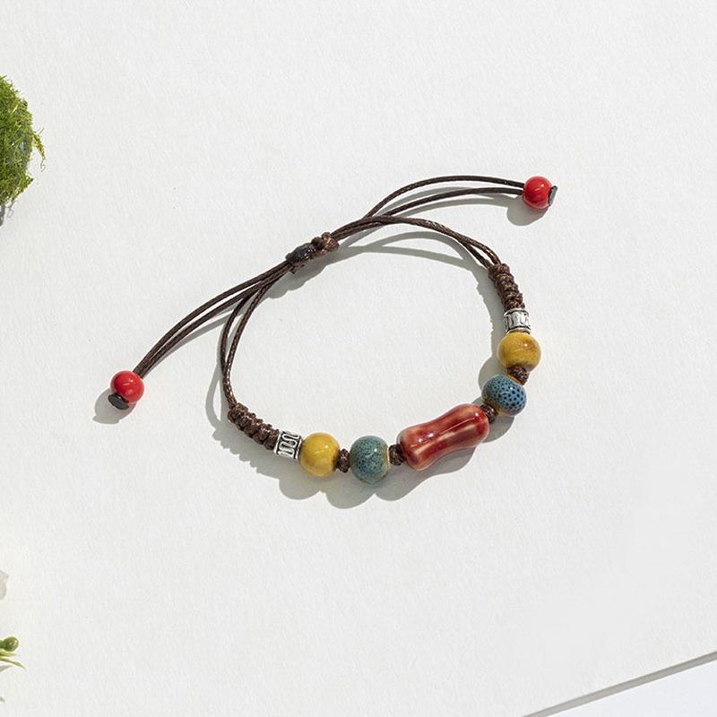Retro Ethnic Style Ceramic Bracelet - Chinese-style Colorful Porcelain Beads Woven Bracelet