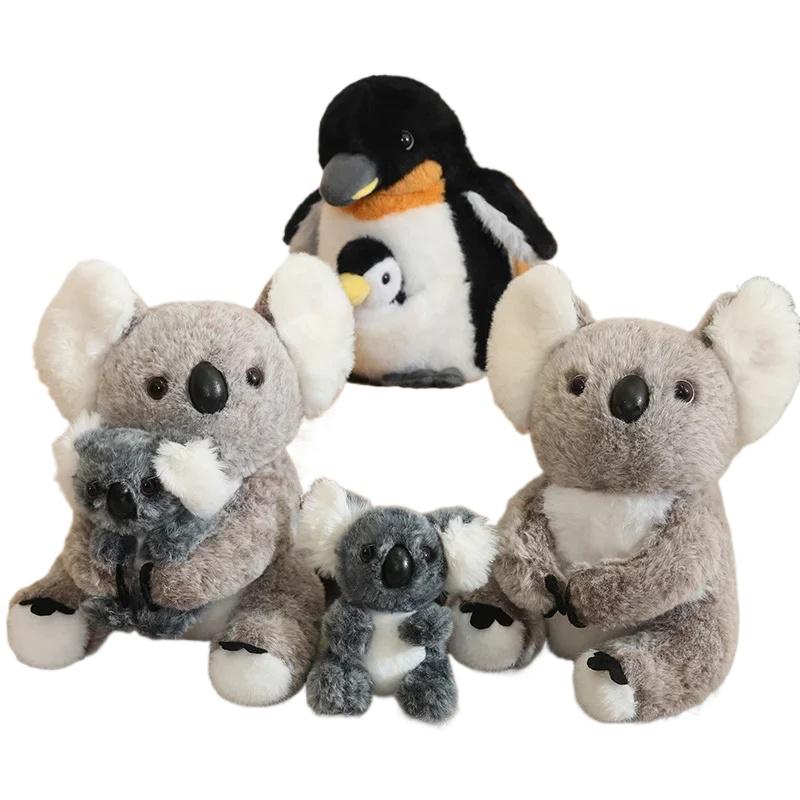 Muñeco de Peluche Artificial Creativo de Animales Madre e Hijo Koala Pingüino Bolsa de Cría Juguete de Peluche Regalo de Cumpleaños de 25CM