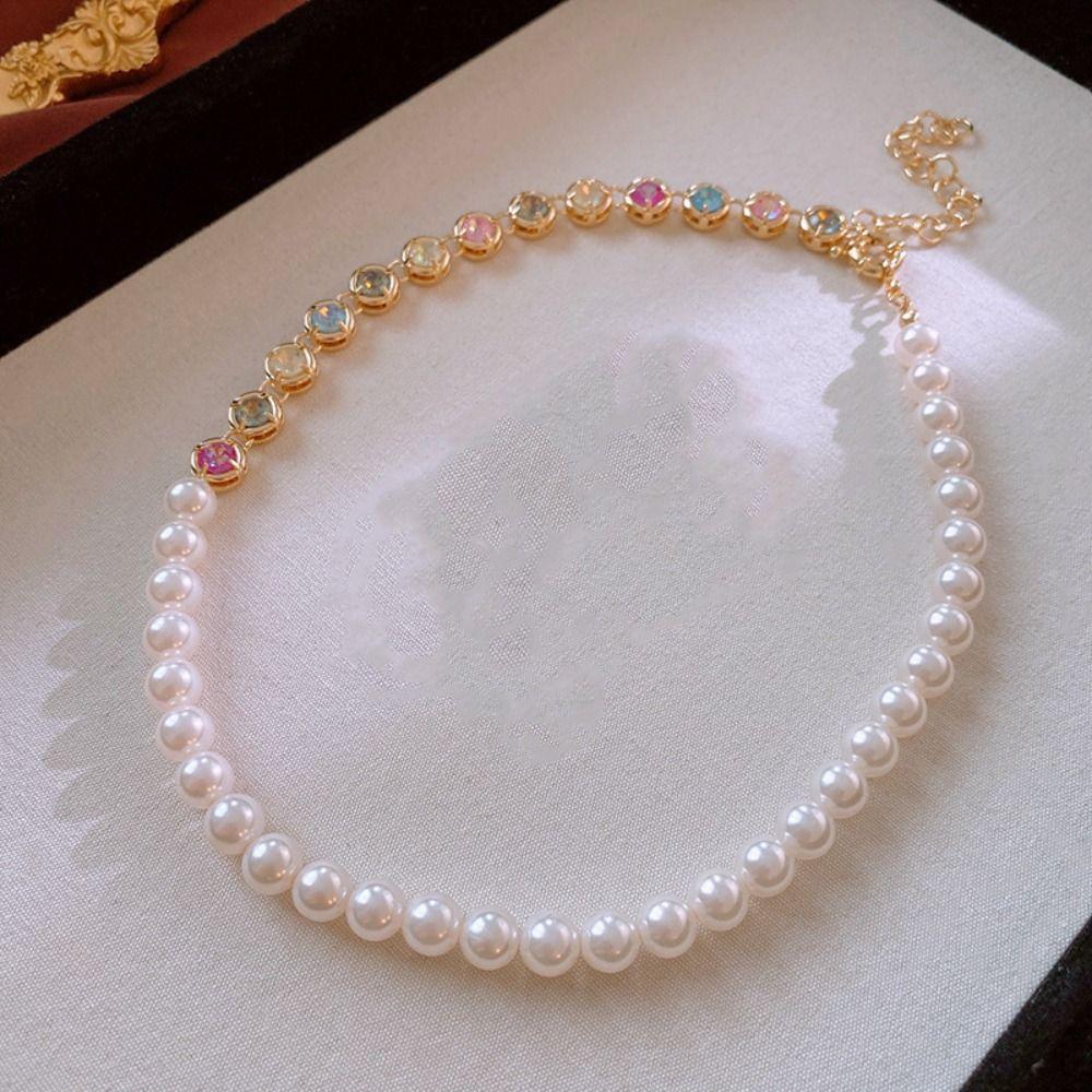 Luxury Rainbow Zircon Bracelet Beaded Women Jewelry Delicate Pearl Rhinestone Necklace Lady