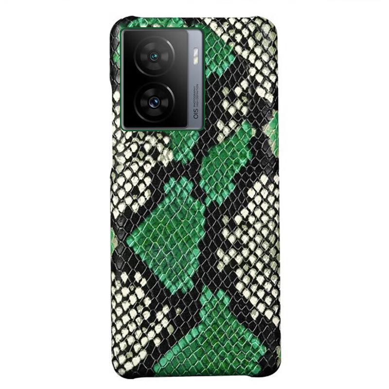

Luxury Genuine Leather Half Package Protective Cover with Python Skin Pattern for iQOO Z7/X iQOO Z8X зелёный