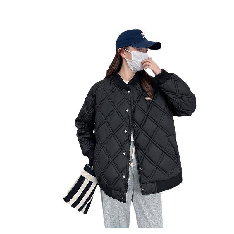 Korean down cotton jacket and cotton jacket women's 2025 new trendy autumn and winter jacket with thin Korean diamond checkered baseball uniform