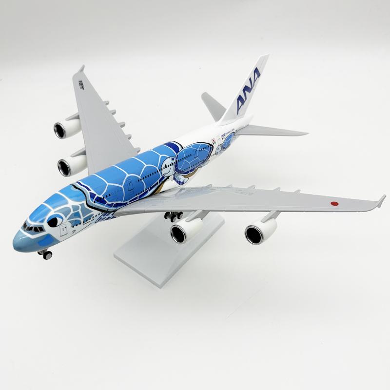 Scale Plane A380 Japan ANA Airways 30cm Aircraft Blue Sea Turtle Plane Model Resin Souvenir Plane With Wheel Base Collection