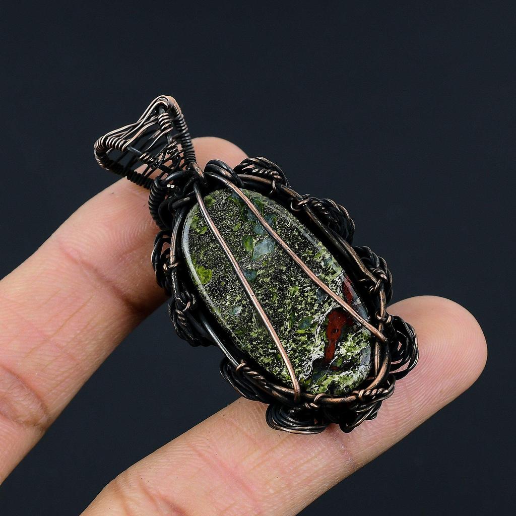 Dragon Blood Jasper 999 Copper Wire Wrapped Pendant, Handmade Gemstone Pendant Jewelry, Gifts For Wife Brand New Pendant