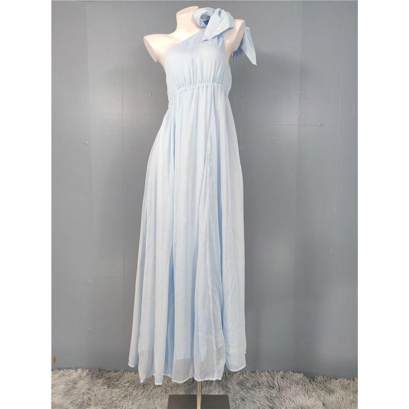 Foreign Trade Order H Home Shoulder Strap Bow Design Refreshing Summer Elegant Big Hemline Holiday Style Dress Long Dress