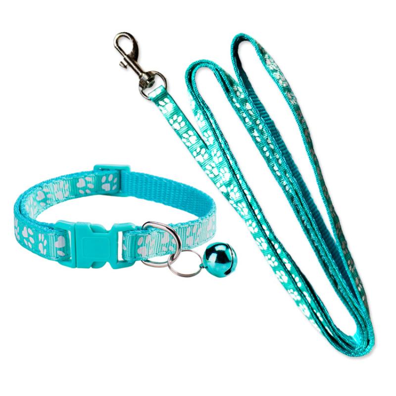 Dog Paw Print Pet Traction Rope Adjustable With Collar Puppy Collar Set Pet Walking Lead Rope Breathable Puppy Cat Accessories