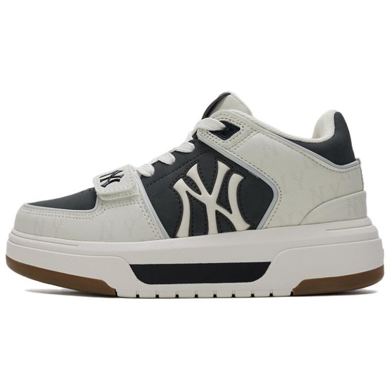 MLB New York Yankees Slip Resistant, Abrasion Resistant, Height Increasing High Top Skateboard Shoes Unisex Black White Sneakers 3ASXW015N-50BKS