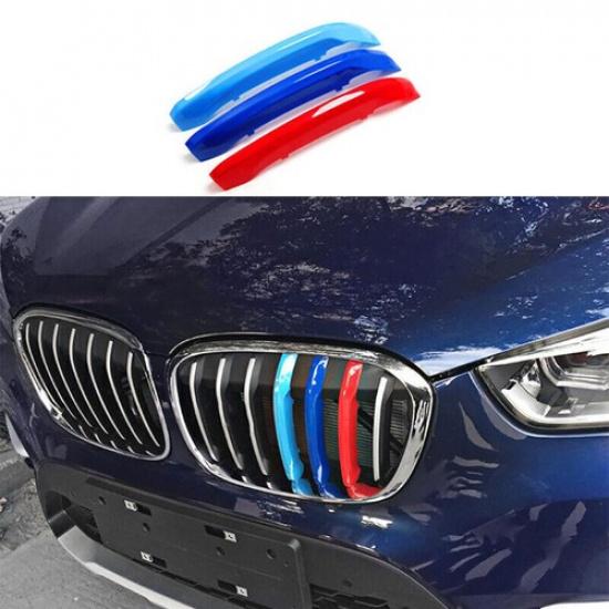 For BMW X1 2016- 3-Color Car Front Center Mesh Grille Grill Strip Cover Trim