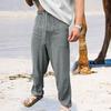 Men Pants Drawstring Elastic Waist Straight Leg Loose Solid Color Pockets Sweat Absorption Daily Wear Casual