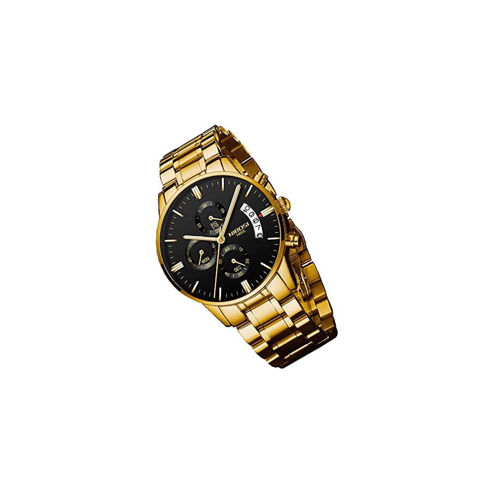 Men s Analog Chronograph Watch Gold Big Face Stainless Steel Casual Business Date Black