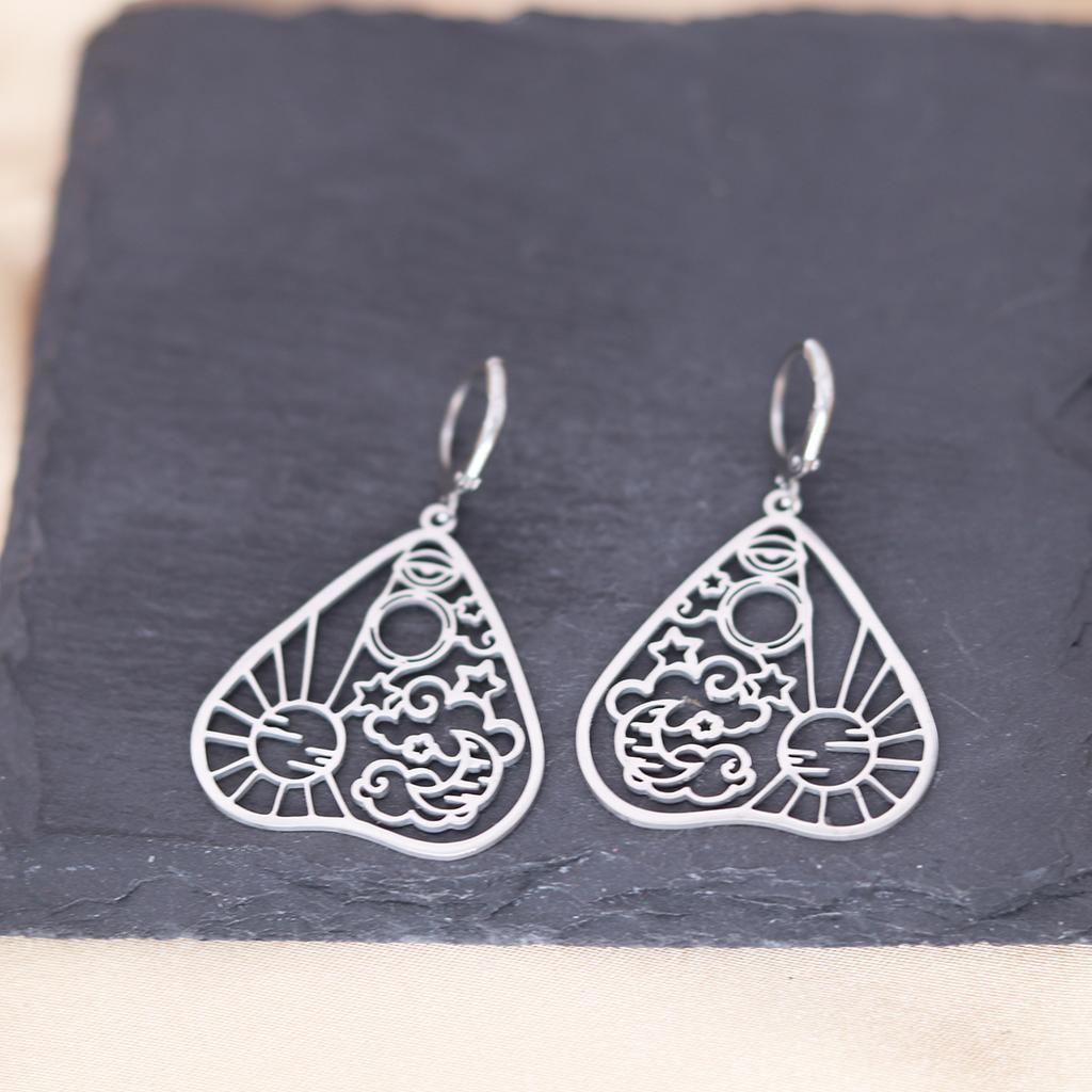 Kinitial Stainless Steel Death Moth Sun Moon Snake Mushroom Cactus Hamsa Hand Horse Earrings For Women Trendy Piercing Jewelry