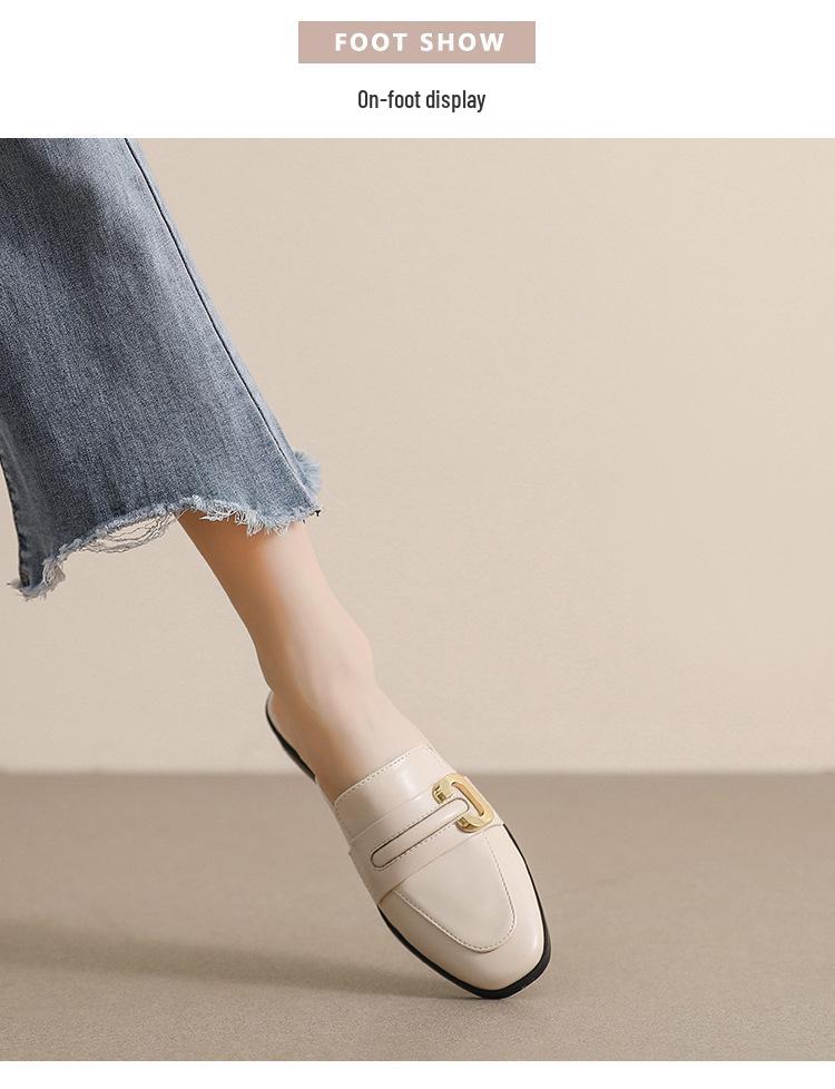 Weiwei Women's French-Style Closed-Toe Flat Mules - Retro Slip-On Slippers