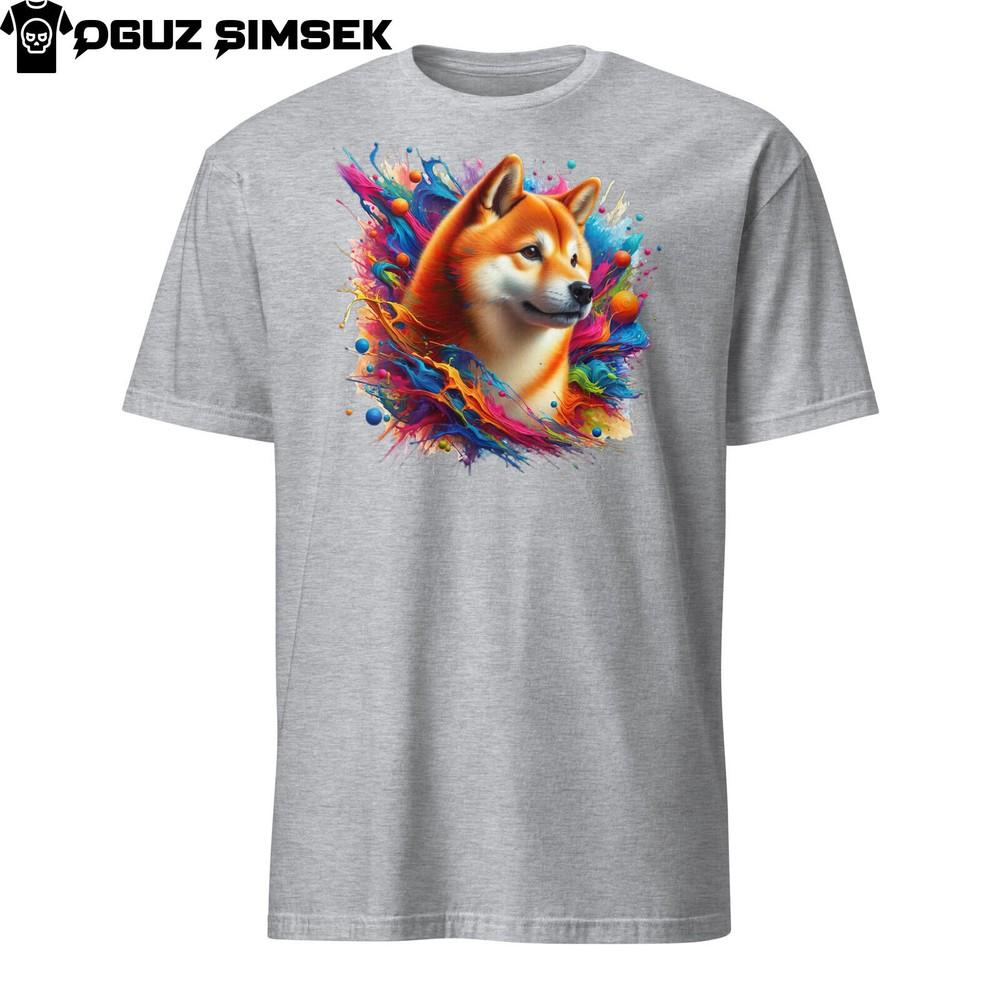 

Colorful Shiba Inu Unisex T-Shirt: Vibrant Dog Design Short Sleeve, Unique Style XL