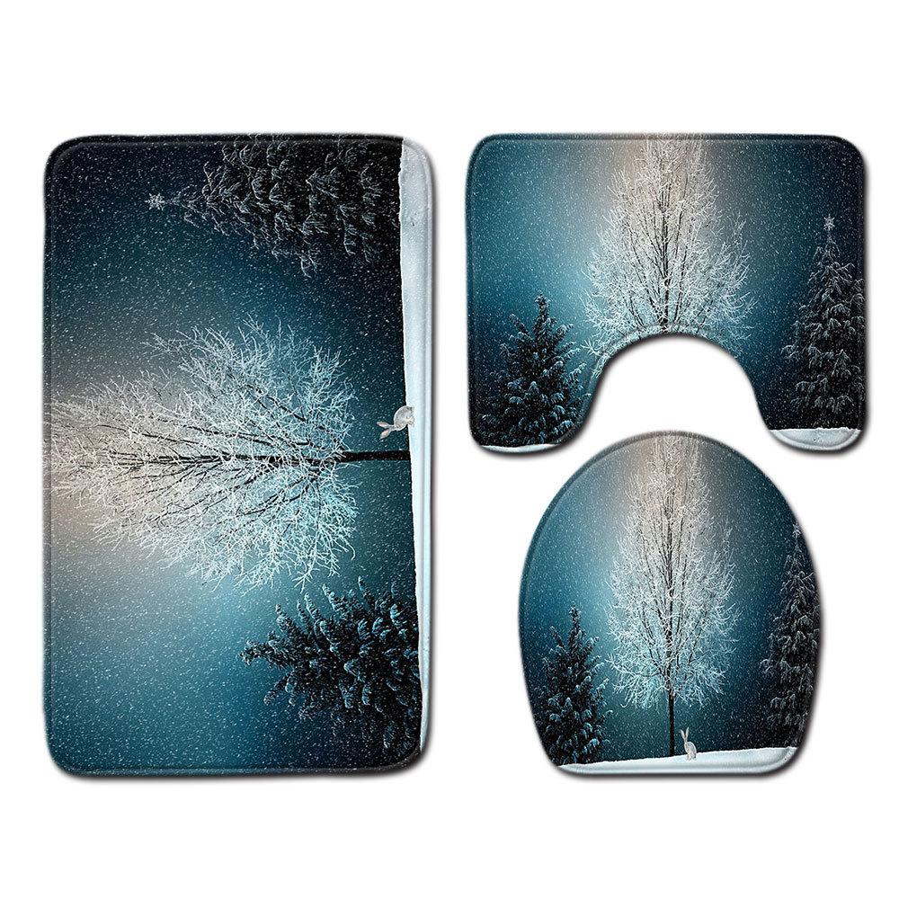 Christmas Bathroom Floor Mat Toilet Three-Piece Set