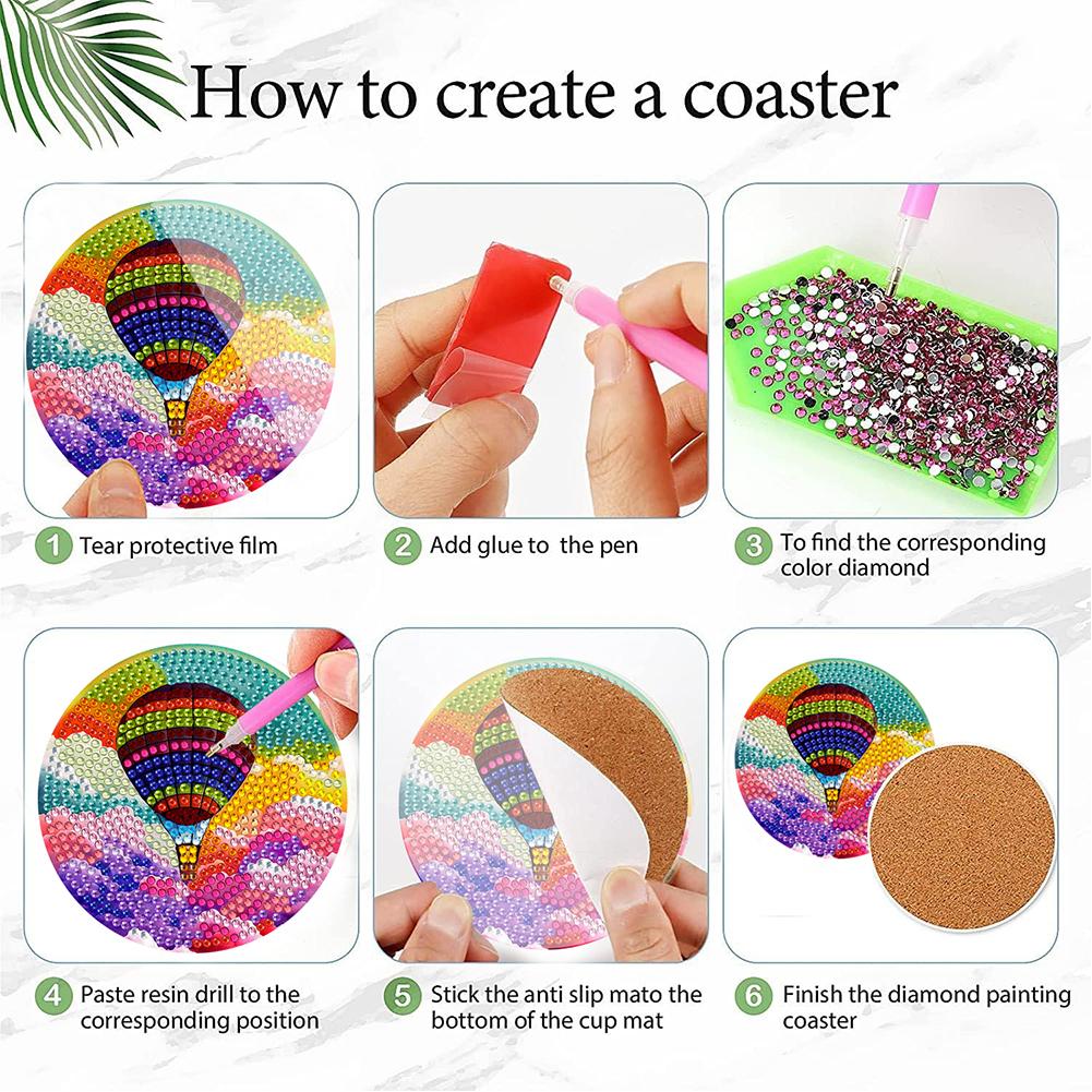 6Pcs Diamond Painting Coasters Balloon DIY Diamond Art Coaster DIY Diamond Crafts Projects for  Adults Gift