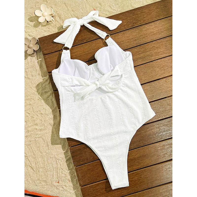 Sexy White Swimwear Women 2025 Metal Ring Strap Underwire Slimming Tummy Control One Piece Swimsuit Beach Bathing Suit