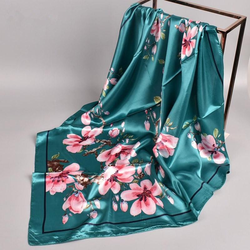 Head Scarf Women Luxury  Square 90*90Cm Silk Foulard Satin Bandana Cheveux Soft Neckerchief Hijab Hair Scarves Ladies