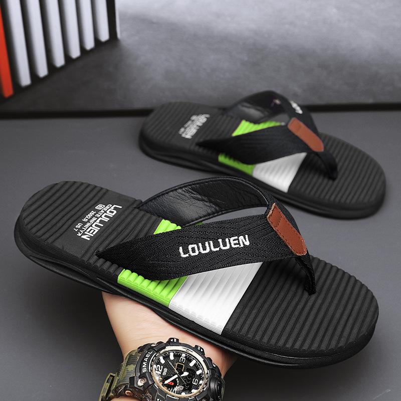 

2025 летние новые шлепанцы мужские тапочки повседневные трендовые нескользящие персонализированные модные комнатные сандалии 39 чёрный