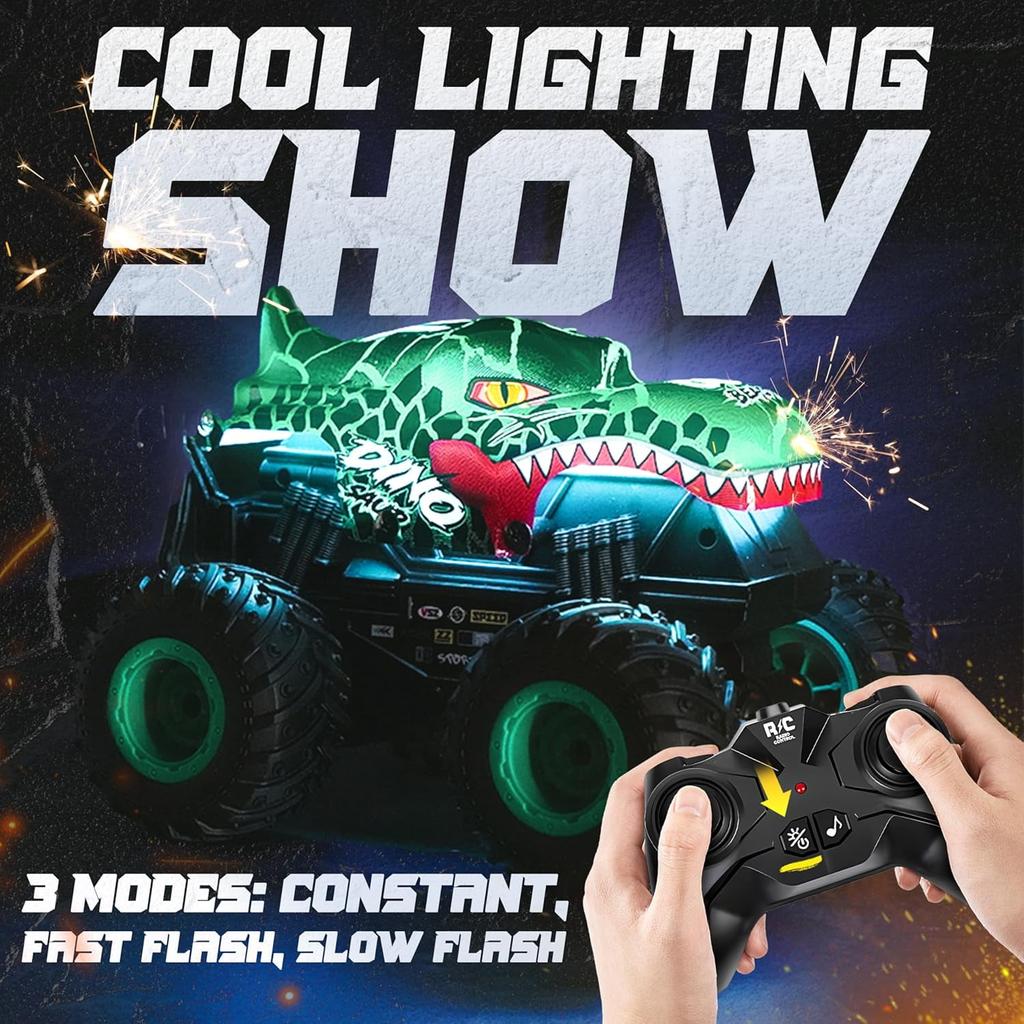 Degrees 360 Rotating Dinosaur Rc Car Monster Truck Toys 2.4Ghz Rc Monster Trucks Car 120 Dinosaur Rc Cars With Light  Music