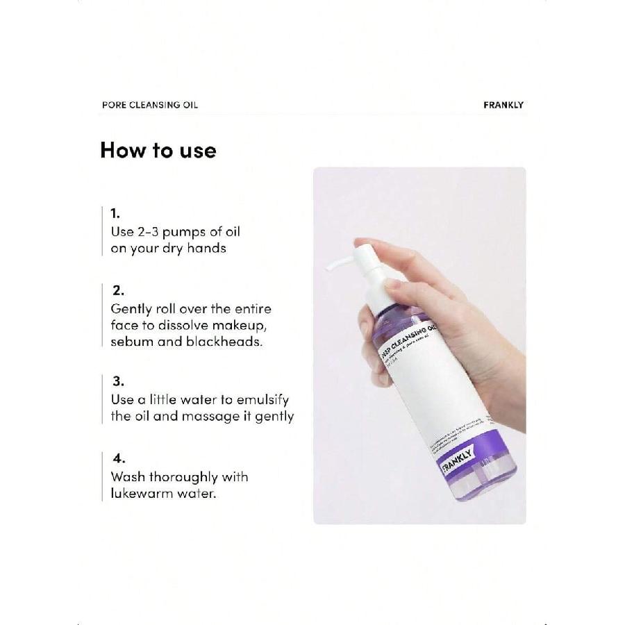 FRANKLY Pore Cleansing Oil - 200ml | Powerful Blend Of Bha & Lha, Amino Acids, And Hyaluronic Acid For Effective Makeup Removal, Blackhead