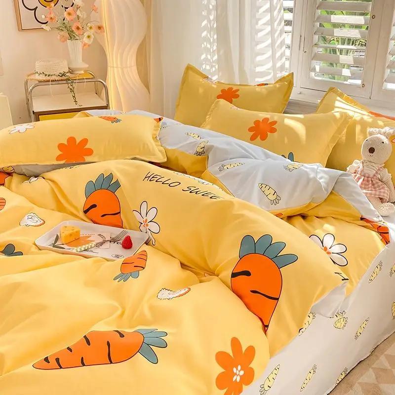 Girls Boys New Bed Linen Lucky Dog Bedding Set Cute Cartoon No Filler Twin Full Size Duvet Cover Flat Sheet Pillowcase Fashion
