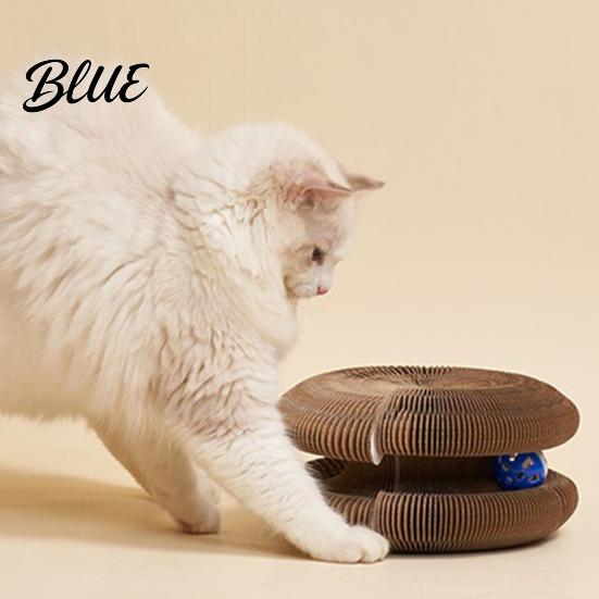 Satisfies Natural Desire Foldable Board Cat Toy Round Accordion To Scratch with Bell Durable Corrugated