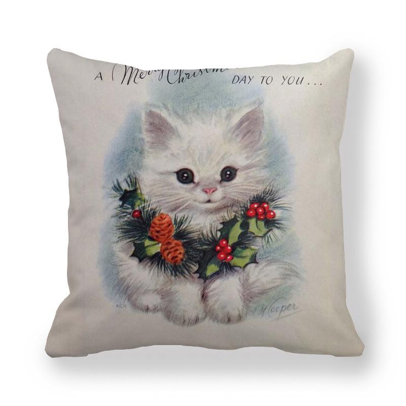 Weihnachts-Niedliche-Katzen-Serie Digitaldruck Kurzer Plüsch Kissenbezüge Dekorativ für Auto Sofa Büro Kissenbezug Haushaltswaren