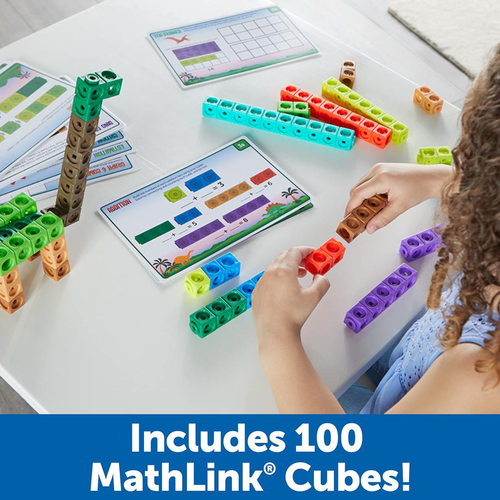 MathLink Series Math Activity Set, Dinosaur Cubes, 100 Blocks & Activity Cards, LER9330, Authentic
